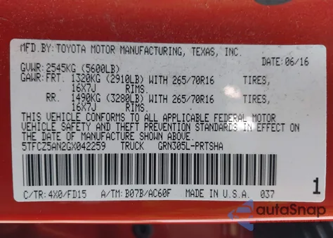 2016 Toyota Tacoma Trd Off Road z USA, uszkodzony, nr VIN 5TFCZ5AN2GX042259